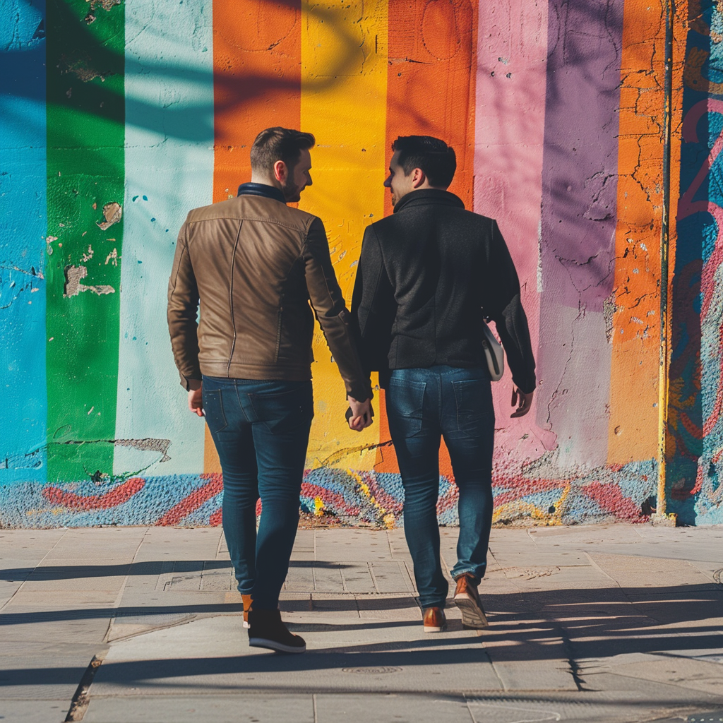 Un couple d'orientation sexuelle gay qui se balade dans la rue
